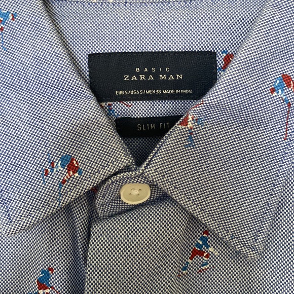 Zara Man Dress Shirt Slim Fit Small hockey pattern - Picture 2 of 5